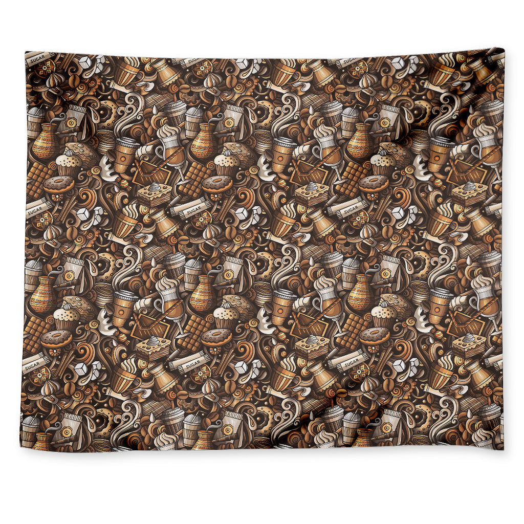 Coffee And Dessert Drawing Pattern Print Tapestry