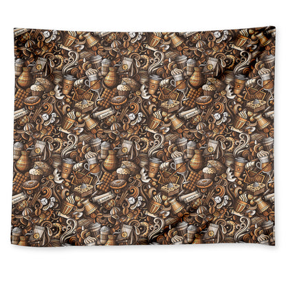 Coffee And Dessert Drawing Pattern Print Tapestry