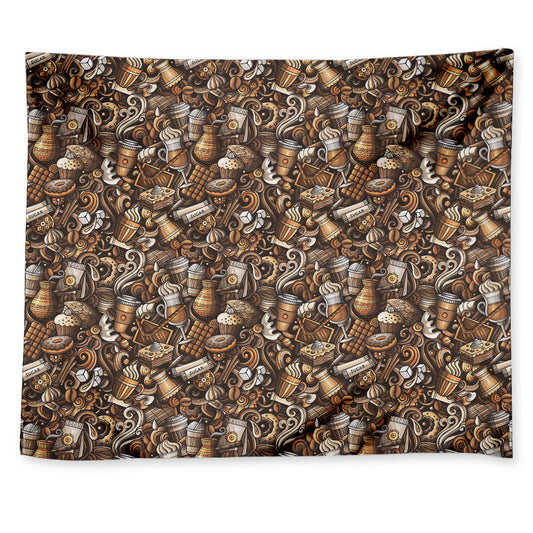 Coffee And Dessert Drawing Pattern Print Tapestry