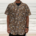 Coffee And Dessert Drawing Pattern Print Textured Short Sleeve Shirt