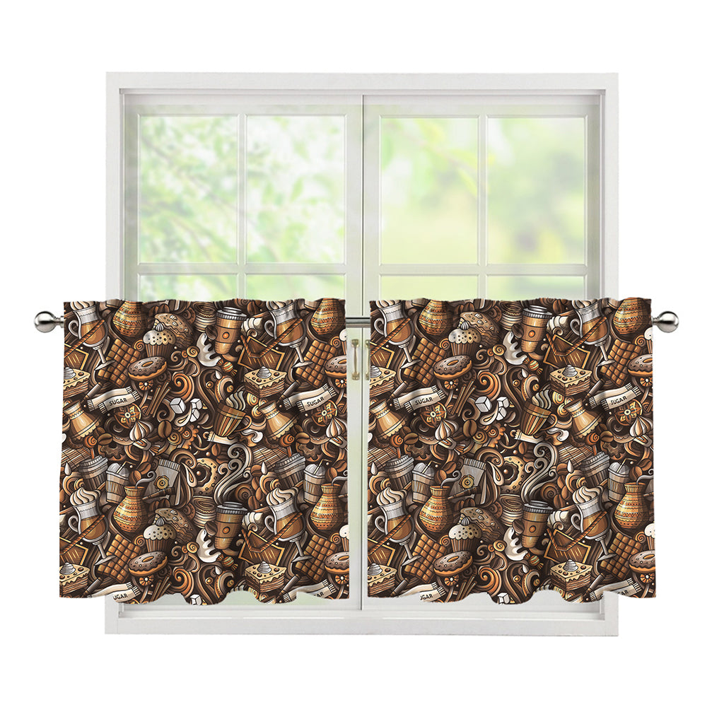 Coffee And Dessert Drawing Pattern Print Tier Curtains