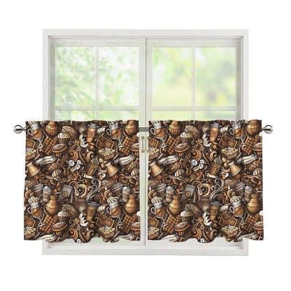 Coffee And Dessert Drawing Pattern Print Tier Curtains