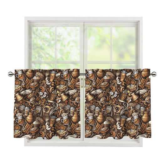 Coffee And Dessert Drawing Pattern Print Tier Curtains