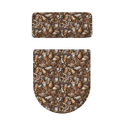 Coffee And Dessert Drawing Pattern Print Toilet Lid And Tank Cover Set