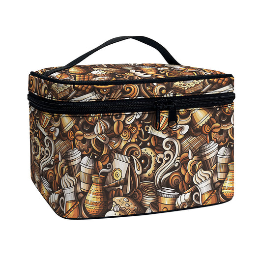 Coffee And Dessert Drawing Pattern Print Travel Makeup Bag