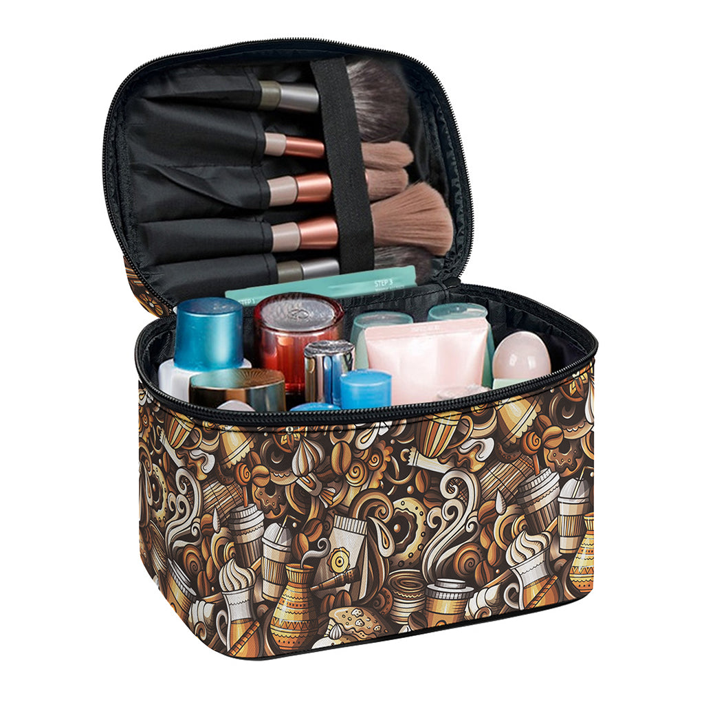 Coffee And Dessert Drawing Pattern Print Travel Makeup Bag