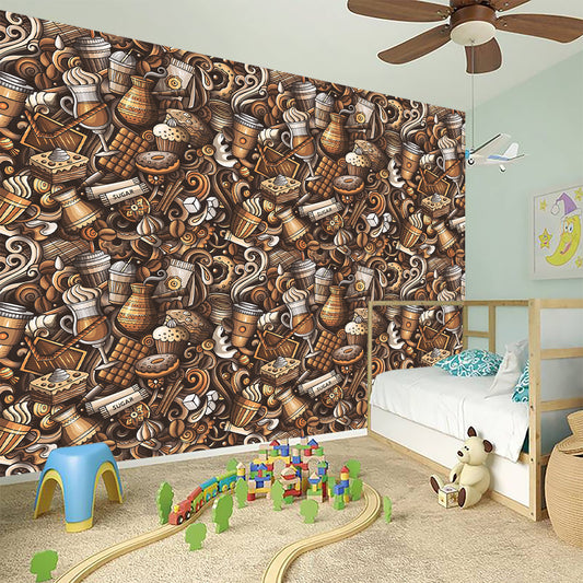 Coffee And Dessert Drawing Pattern Print Wall Sticker