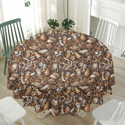Coffee And Dessert Drawing Pattern Print Waterproof Round Tablecloth