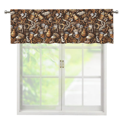 Coffee And Dessert Drawing Pattern Print Window Valance
