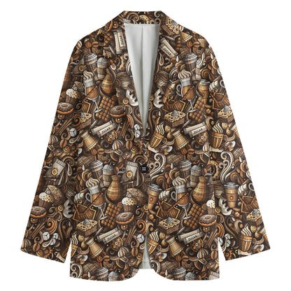 Coffee And Dessert Drawing Pattern Print Women's Blazer