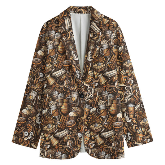 Coffee And Dessert Drawing Pattern Print Women's Blazer