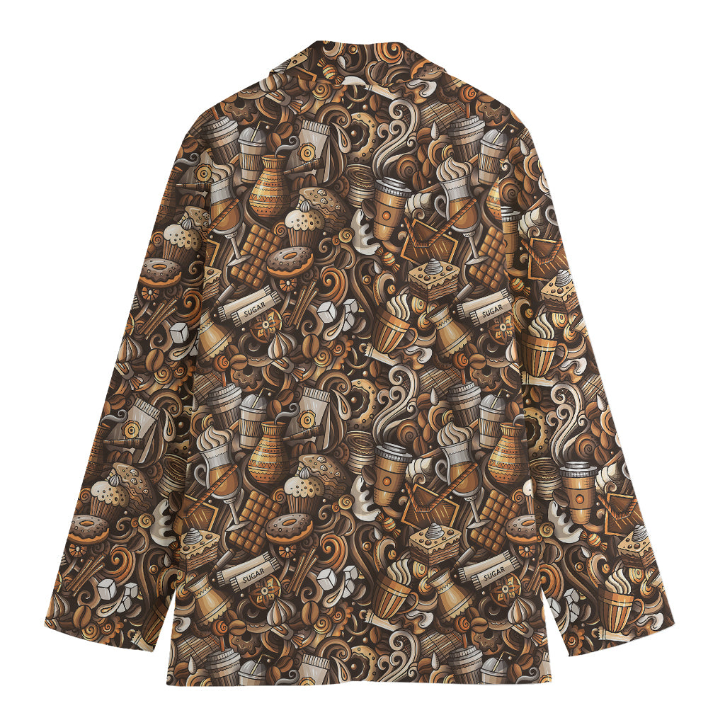 Coffee And Dessert Drawing Pattern Print Women's Blazer