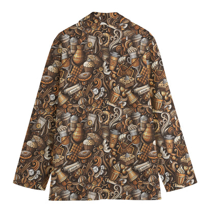 Coffee And Dessert Drawing Pattern Print Women's Blazer