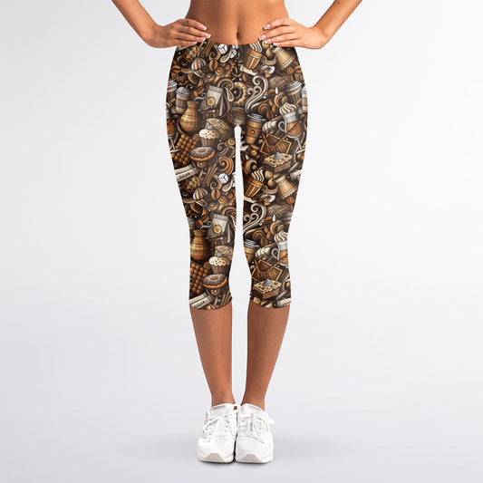Coffee And Dessert Drawing Pattern Print Women's Capri Leggings