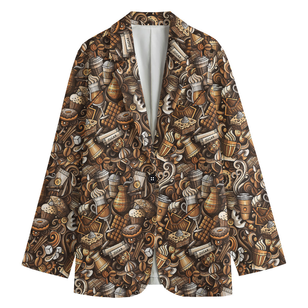 Coffee And Dessert Drawing Pattern Print Women's Cotton Blazer