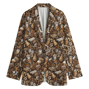 Coffee And Dessert Drawing Pattern Print Women's Cotton Blazer