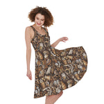 Coffee And Dessert Drawing Pattern Print Women's Sleeveless Dress