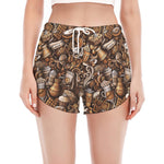 Coffee And Dessert Drawing Pattern Print Women's Split Running Shorts