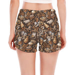 Coffee And Dessert Drawing Pattern Print Women's Split Running Shorts