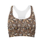 Coffee And Dessert Drawing Pattern Print Women's Sports Bra