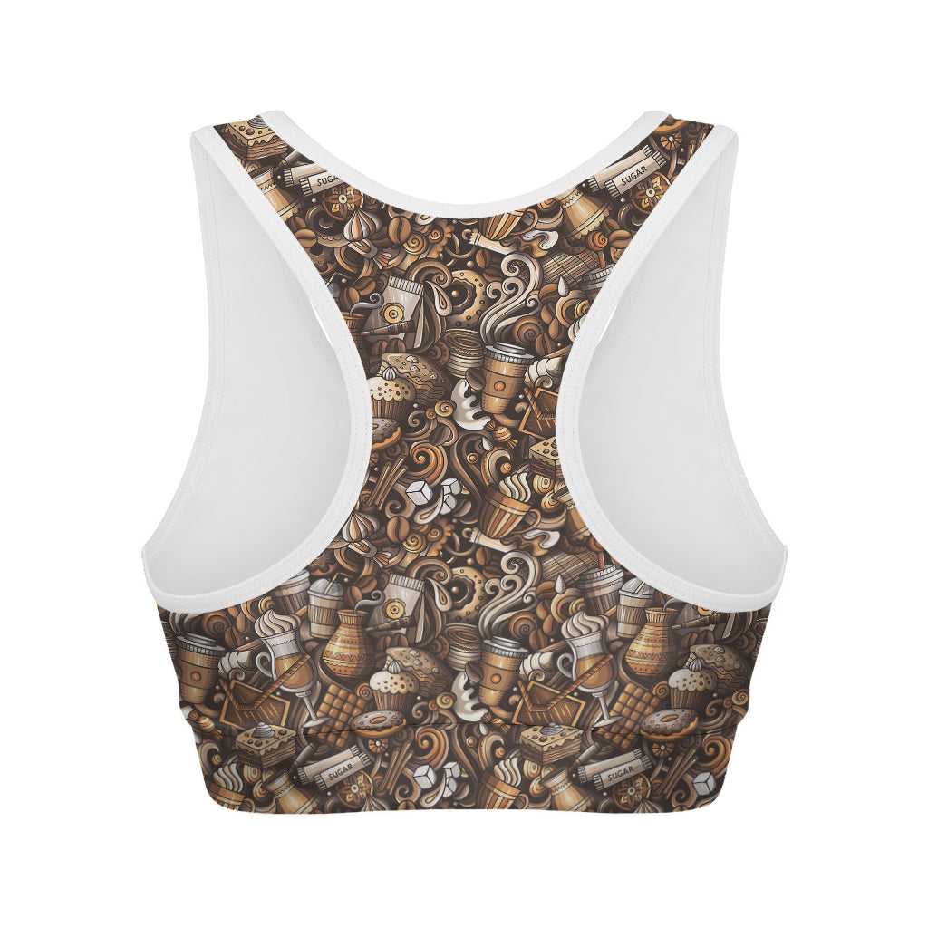 Coffee And Dessert Drawing Pattern Print Women's Sports Bra