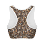 Coffee And Dessert Drawing Pattern Print Women's Sports Bra