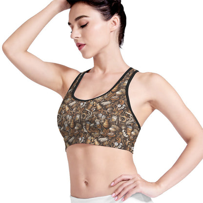 Coffee And Dessert Drawing Pattern Print Women's Sports Bra