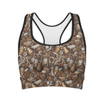 Coffee And Dessert Drawing Pattern Print Women's Sports Bra