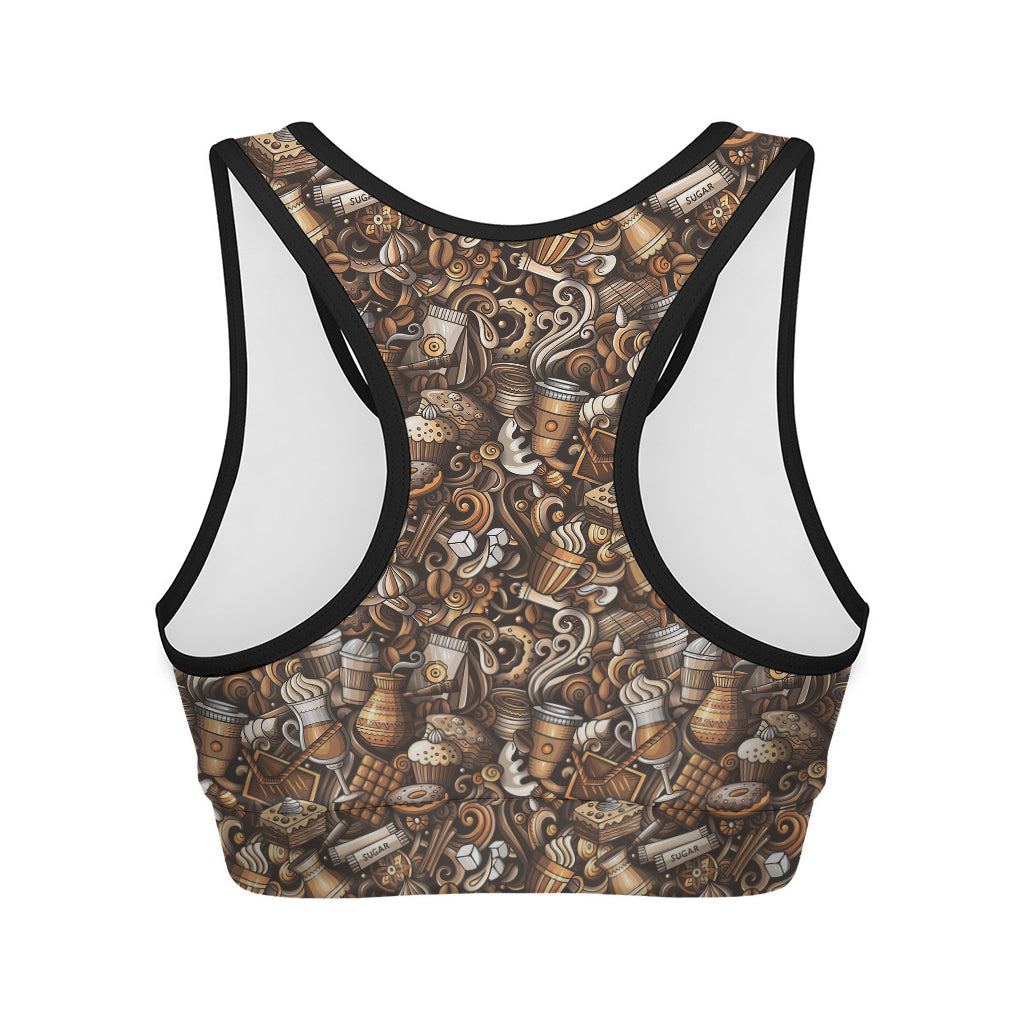 Coffee And Dessert Drawing Pattern Print Women's Sports Bra