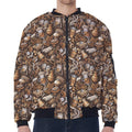 Coffee And Dessert Drawing Pattern Print Zip Sleeve Bomber Jacket