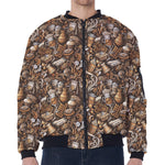 Coffee And Dessert Drawing Pattern Print Zip Sleeve Bomber Jacket