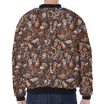Coffee And Dessert Drawing Pattern Print Zip Sleeve Bomber Jacket