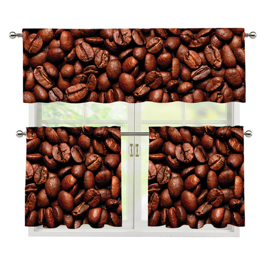 Coffee Beans Print 3 Piece Kitchen Curtains