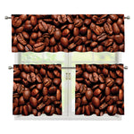 Coffee Beans Print 3 Piece Kitchen Curtains
