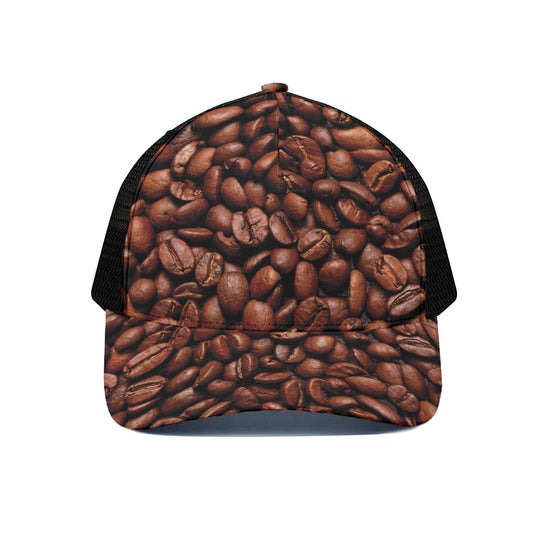 Coffee Beans Print Black Mesh Trucker Cap