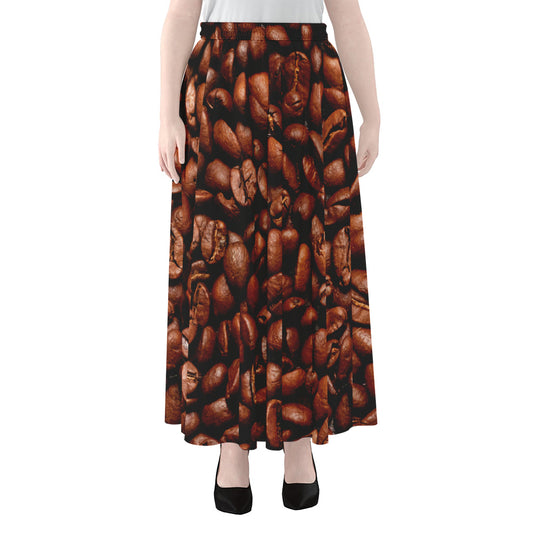 Coffee Beans Print Chiffon Maxi Skirt
