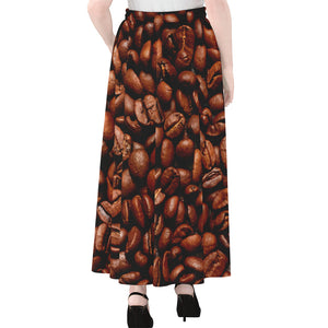 Coffee Beans Print Chiffon Maxi Skirt