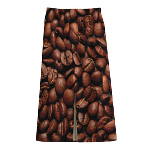 Coffee Beans Print Cotton Front Slit Maxi Skirt