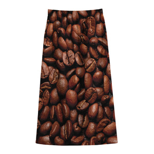 Coffee Beans Print Cotton Front Slit Maxi Skirt