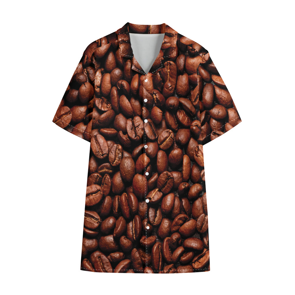Coffee Beans Print Cotton Hawaiian Shirt