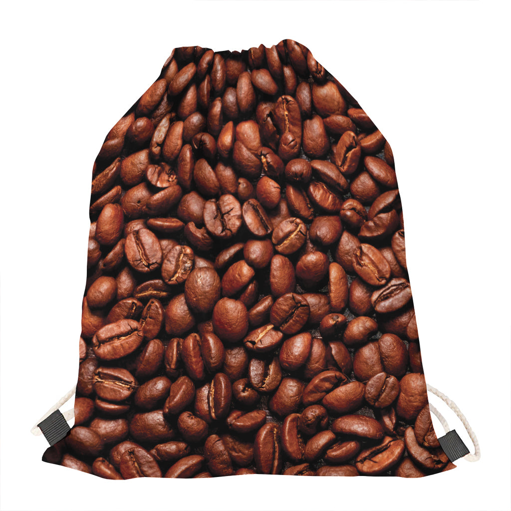 Coffee Beans Print Drawstring Bag