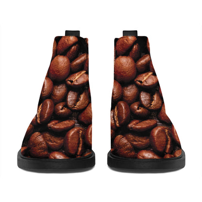 Coffee Beans Print Flat Ankle Boots
