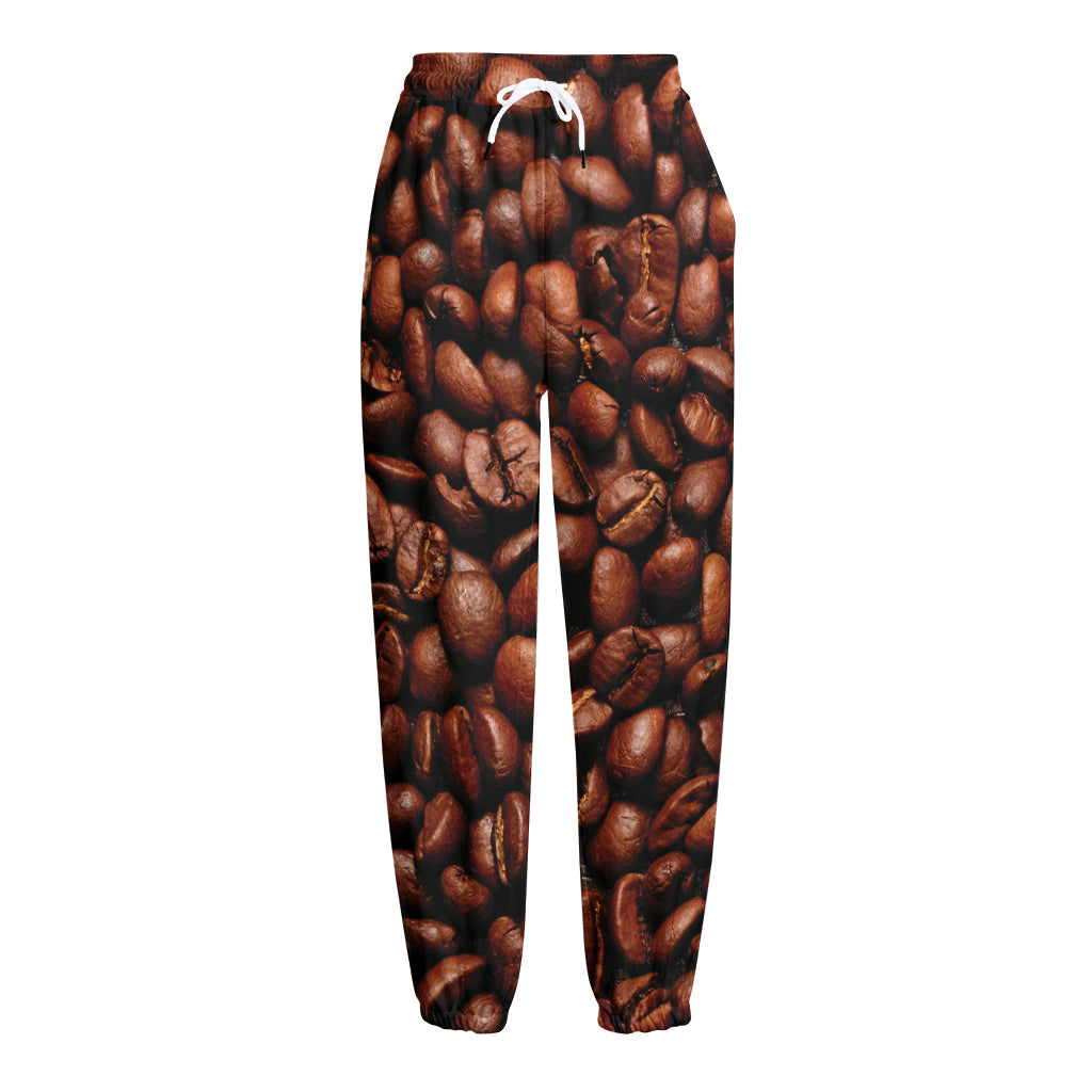 Coffee Beans Print Fleece Lined Knit Pants
