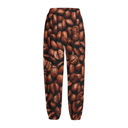 Coffee Beans Print Fleece Lined Knit Pants