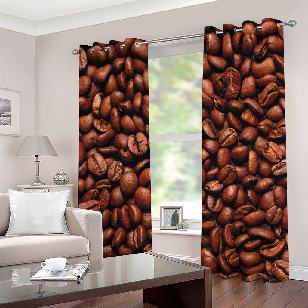 Coffee Beans Print Grommet Curtains