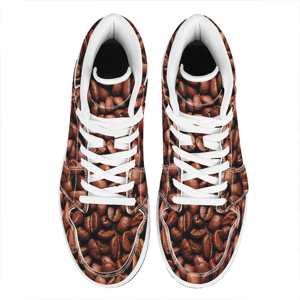 Coffee Beans Print High Top Leather Sneakers