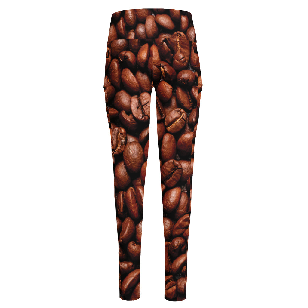 Coffee Beans Print High-Waisted Pocket Leggings