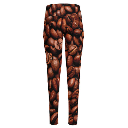 Coffee Beans Print High-Waisted Pocket Leggings