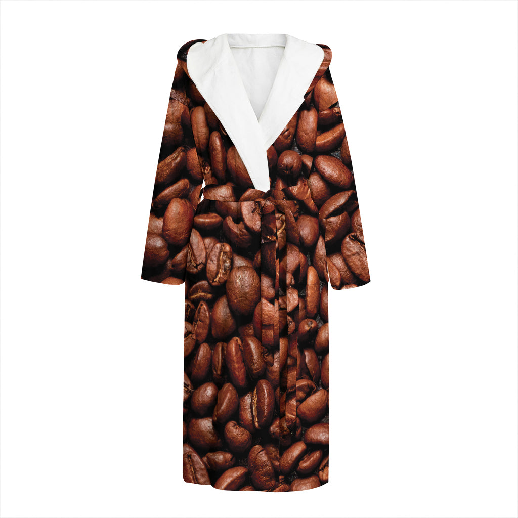 Coffee Beans Print Hooded Bathrobe