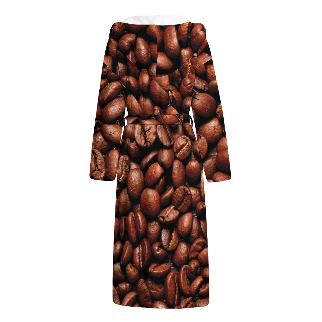 Coffee Beans Print Hooded Bathrobe